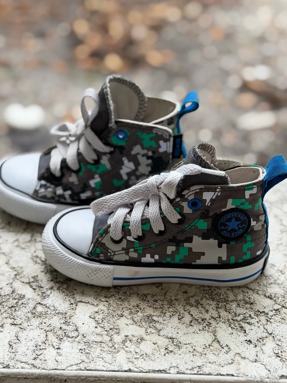 Converse Kids High Top Sneakers in Green, Gray & White Camo